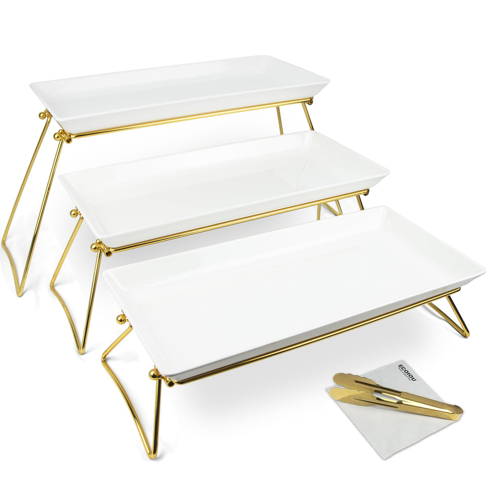 ECOIOU extra-large 3-tier tray stand on table with dessert display