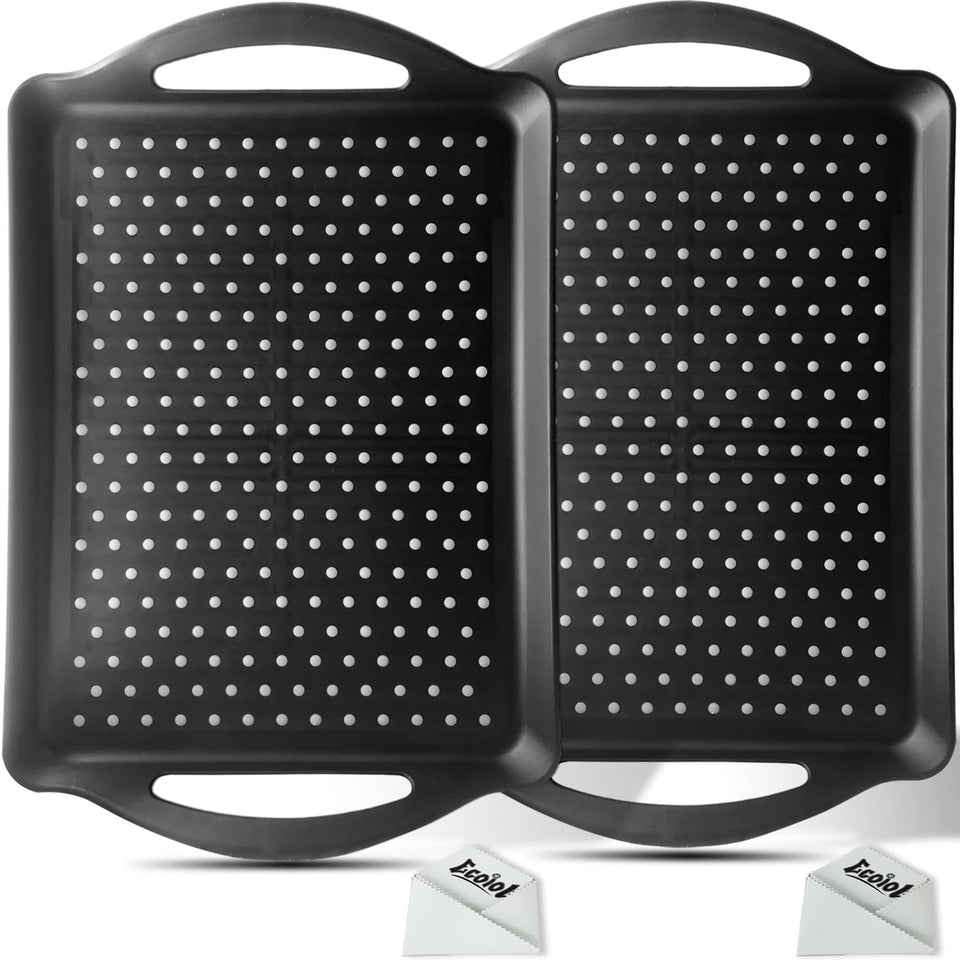 ECOIOU non-slip tray 2-pack, rectangle with black handles for secure serving