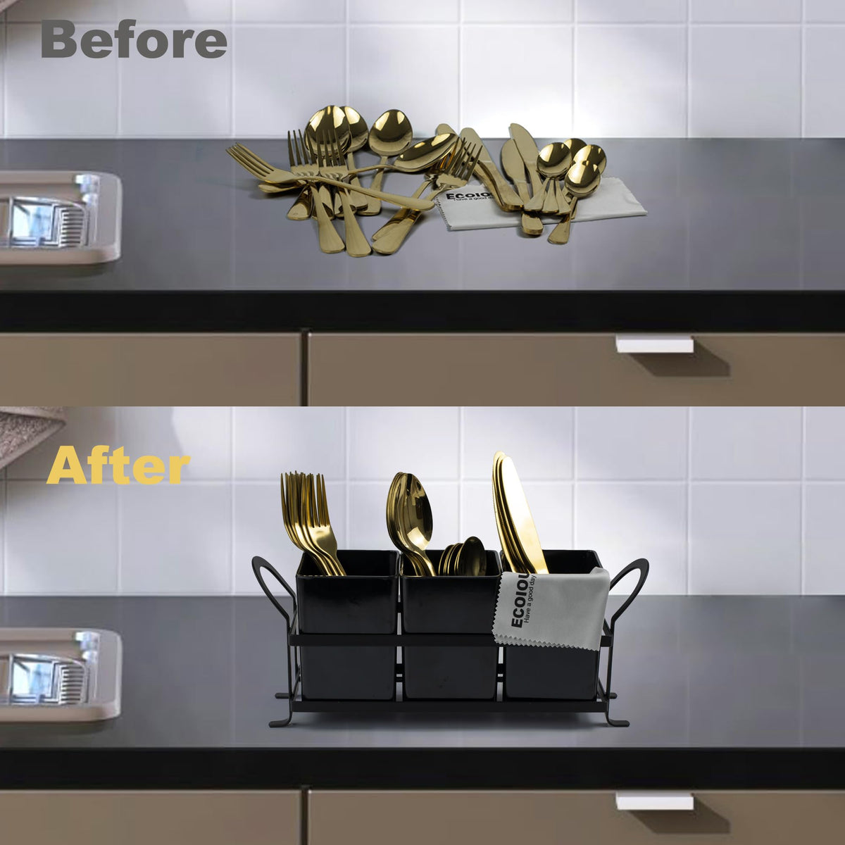 ECOIOU versatile utensil holder doubles as bathroom organizer when needed