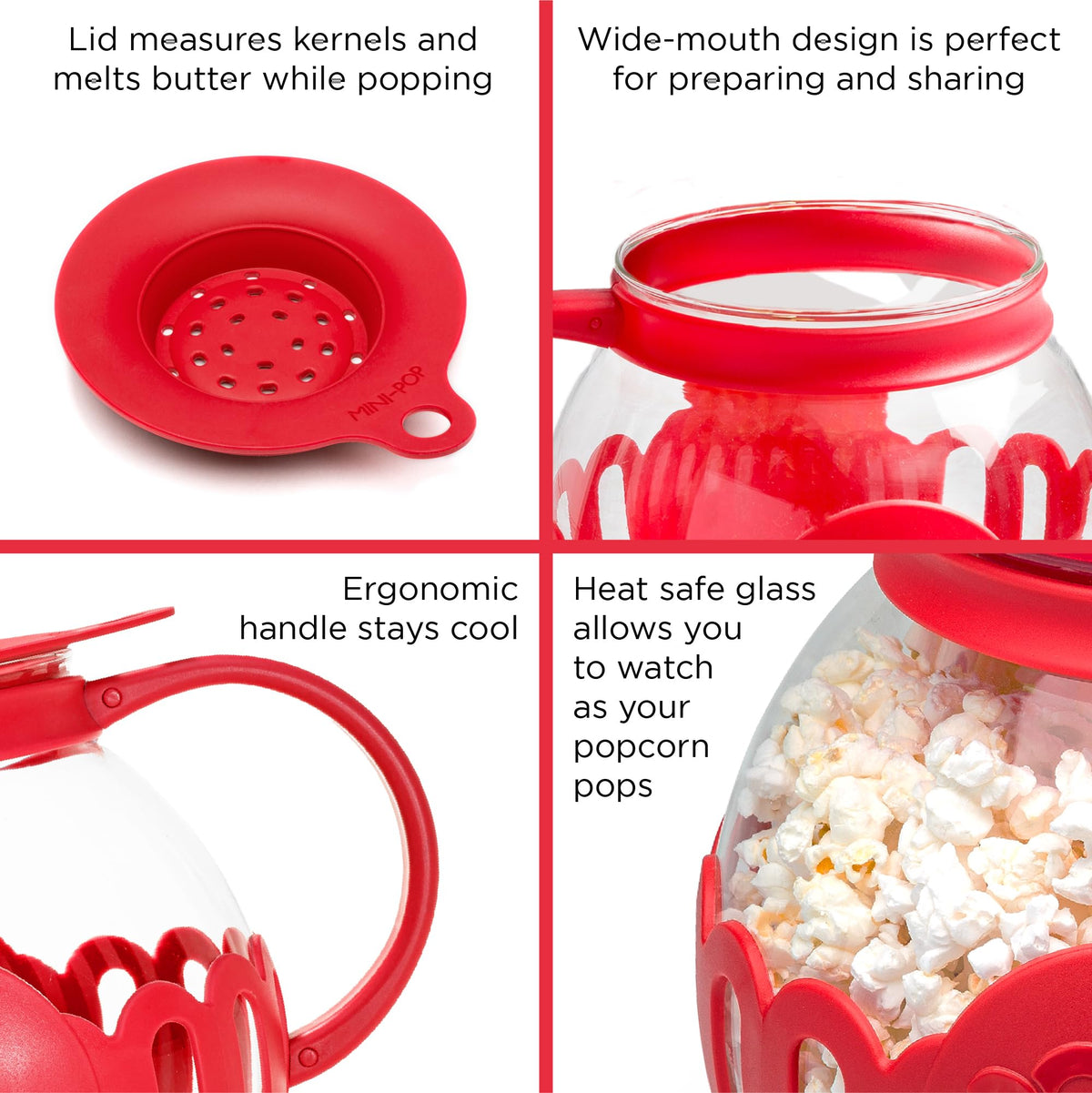 Three-quart red Micro-Pop capacity for sharing with family.