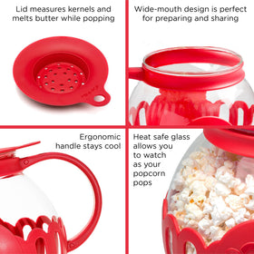 Three-quart red Micro-Pop capacity for sharing with family.