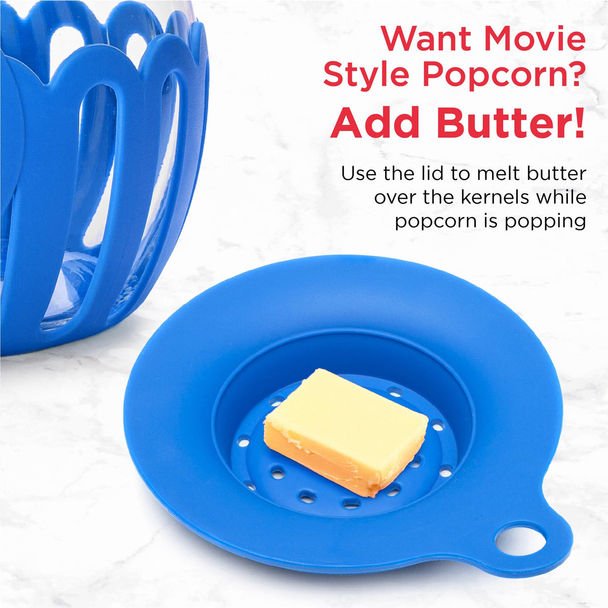 Ecolution Micro-Pop butter-melt lid in action for melted topping.