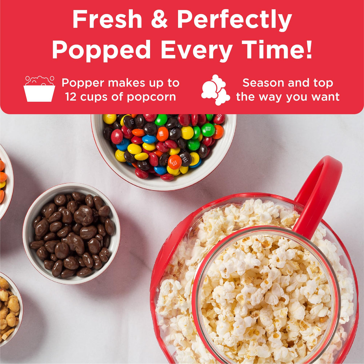 Lid doubles as butter-melting surface over fresh popcorn.