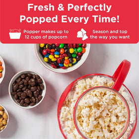 Lid doubles as butter-melting surface over fresh popcorn.
