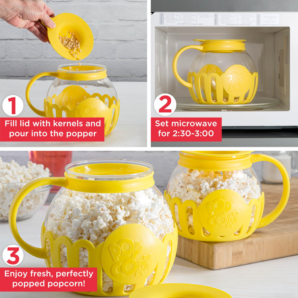 Ecolution Micro-Pop lid measuring kernels for precise portion control.