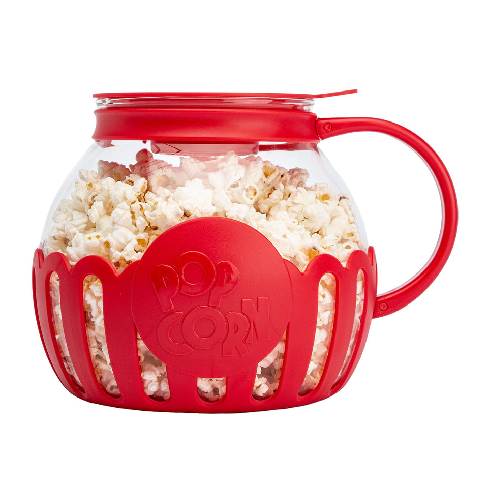 Ecolution Micro-Pop popcorn popper in action for oil-free popping.