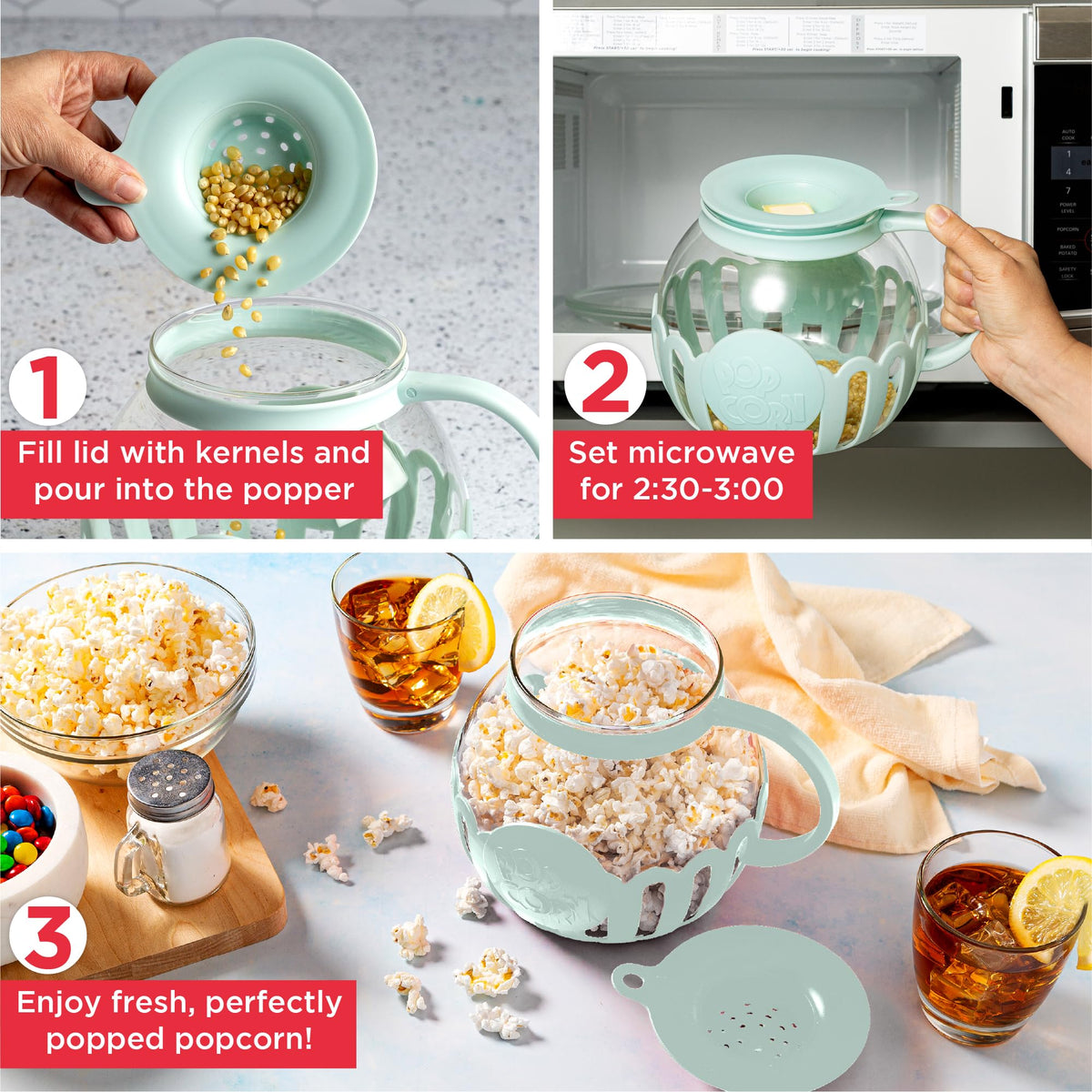 Ecolution Micro-Pop BPA-free borosilicate glass for healthy popping.