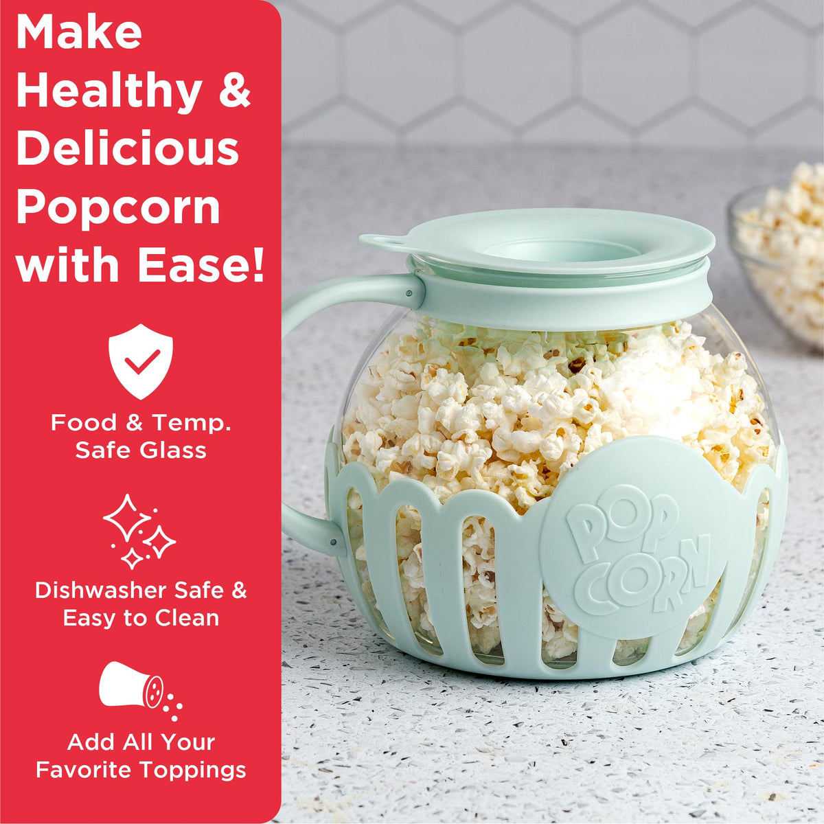 Ecolution Micro-Pop dual-function lid measuring kernels and melting butter.