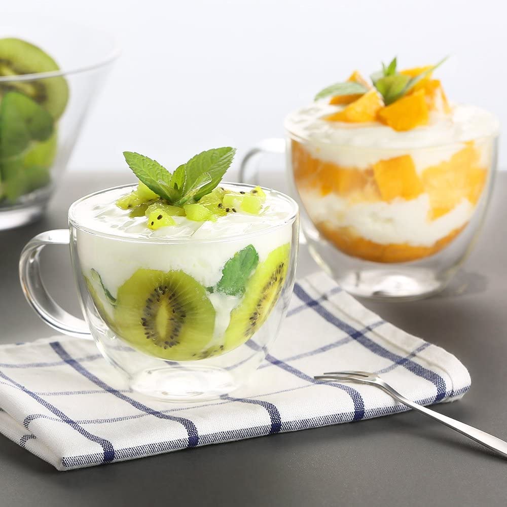 ecooe versatile mugs for coffee, tea, desserts, or yogurt servings.