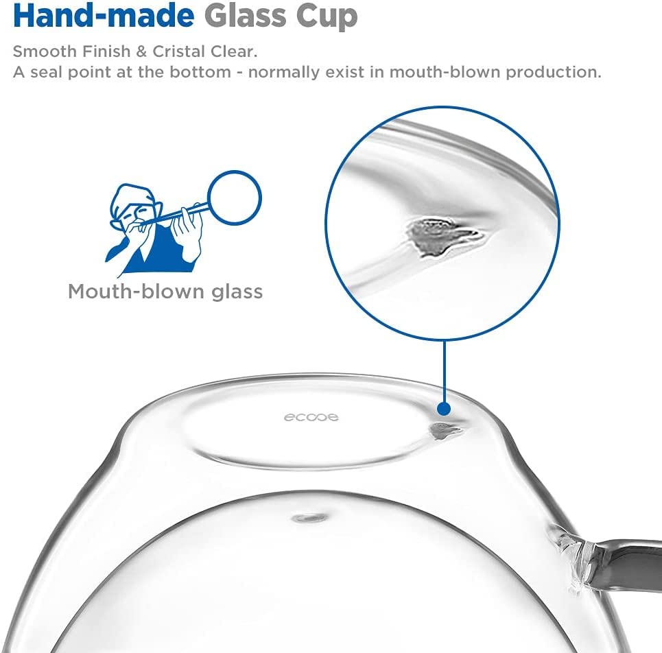 ecooe insulated glass cup, heat resistant for hot and cold beverages.
