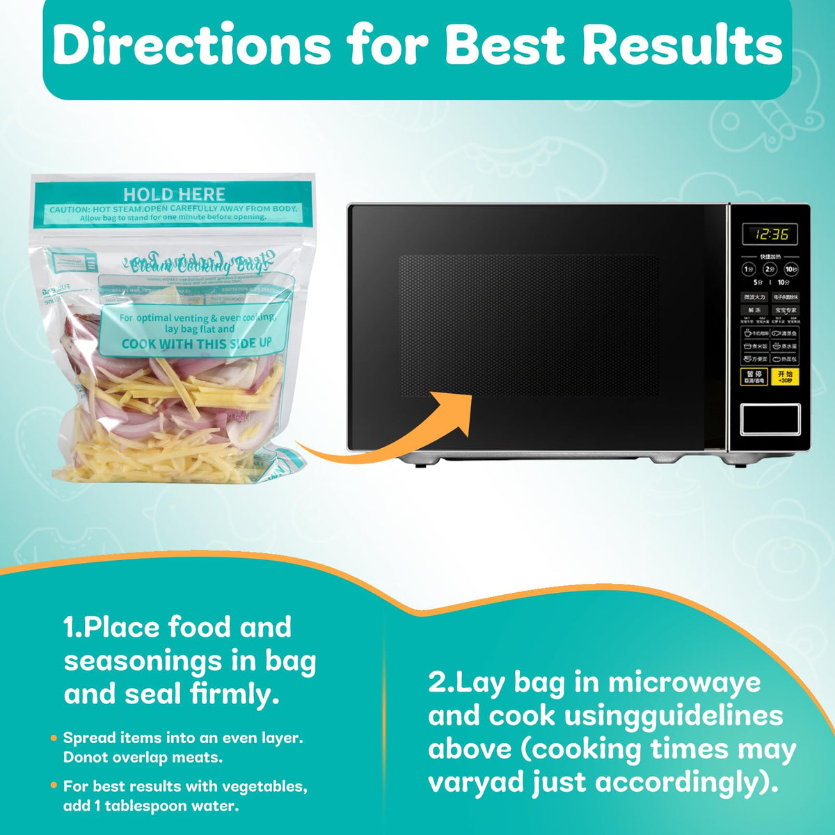ECOOPTS steam bag for potatoes demonstrates mess-free microwave cooking.