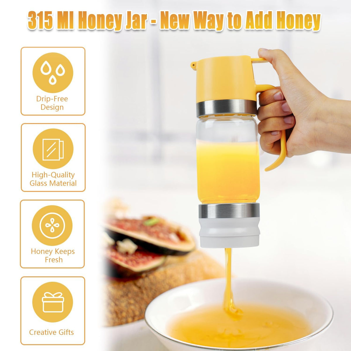 Ecopandy glass honey jar with handle for easy pouring