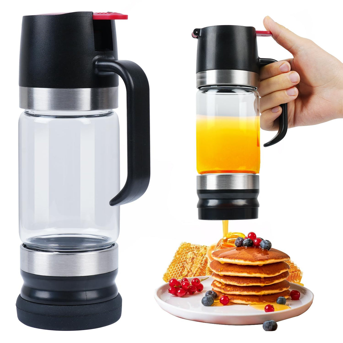 Ecopandy honey dispenser with base delivers mess-free pouring
