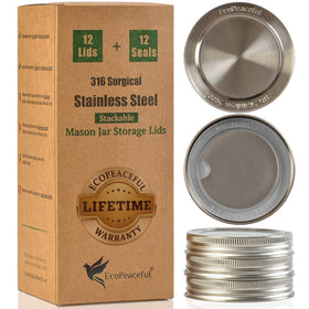EcoPeaceful 316 stainless steel lid on a regular mouth jar provides an airtight seal.