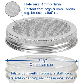Stainless steel sprouting lid provides rust-proof durability and dishwasher-safe cleaning.