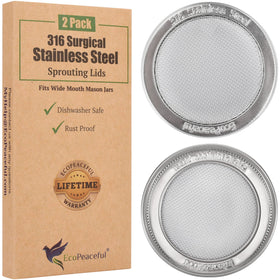 EcoPeaceful sprouting lid on a wide-mouth jar with 1mm drainage for sprouts.