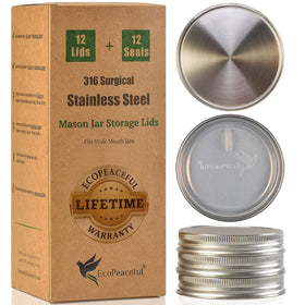 EcoPeaceful wide-mouth stainless steel lids close-up, rust-proof and reusable for everyday storage.