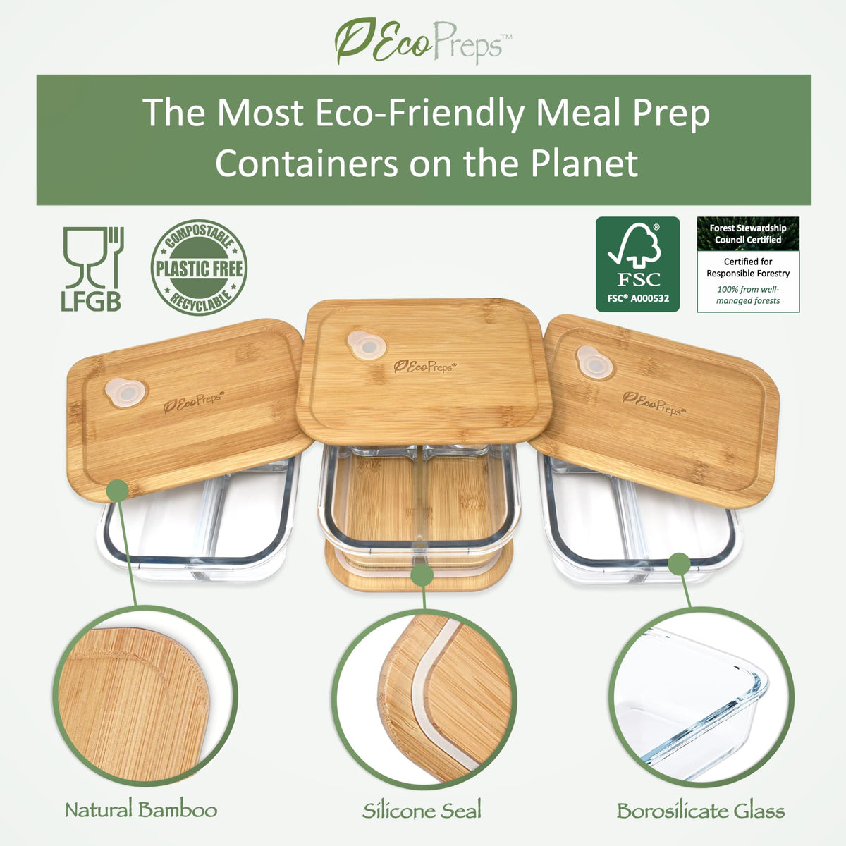 EcoPreps bamboo lid close-up highlights leak-resistant seal for mess-free meals.