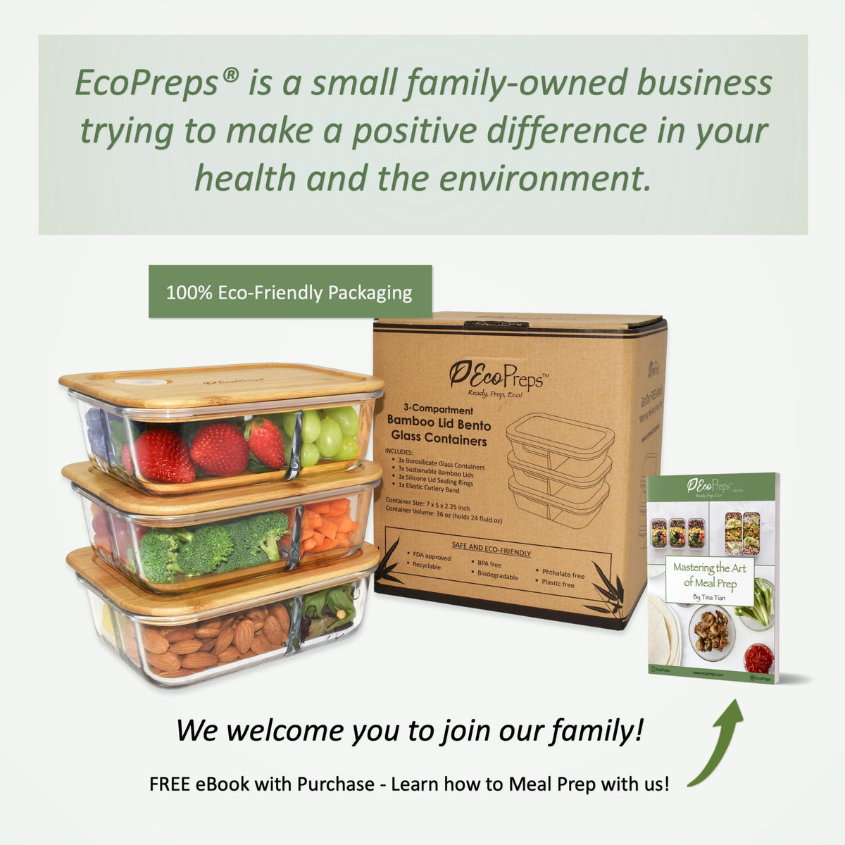 EcoPreps concave bamboo lid design for stable, stackable storage.