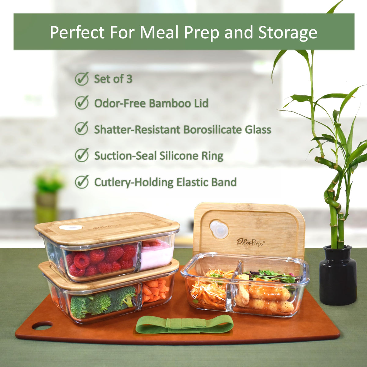 EcoPreps stackable bamboo lids demonstrate space-saving, plastic-free design.