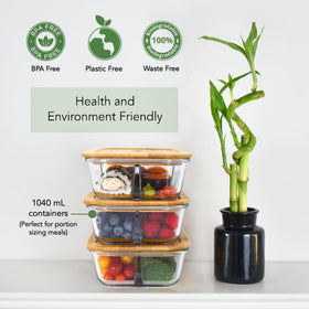 EcoPreps three-pack bento set with divider for organized meals.
