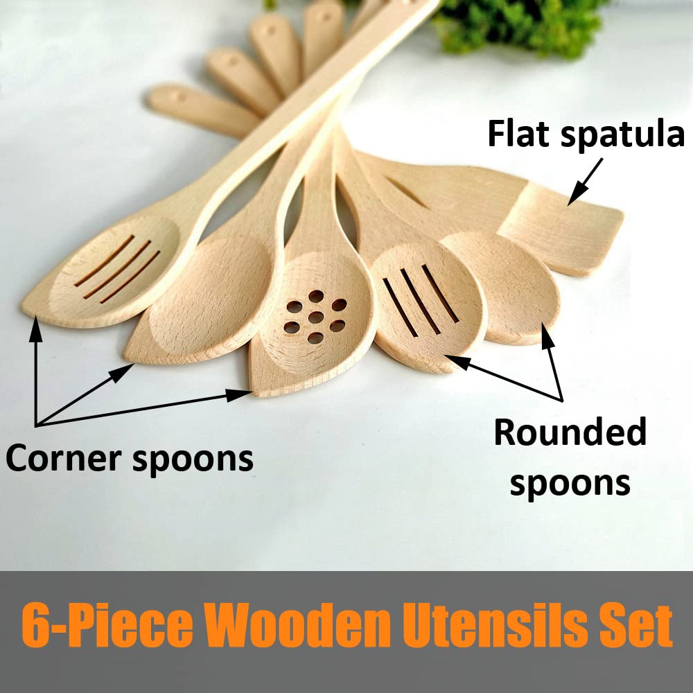 ECOSALL wooden spoons flat spoon in action for gentle stirring.