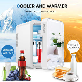Compact 4L ECOWELL fridge storing skincare and cosmetics in small spaces