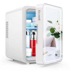 ECOWELL mini skincare fridge with LED mirror for suave makeup in dim lighting