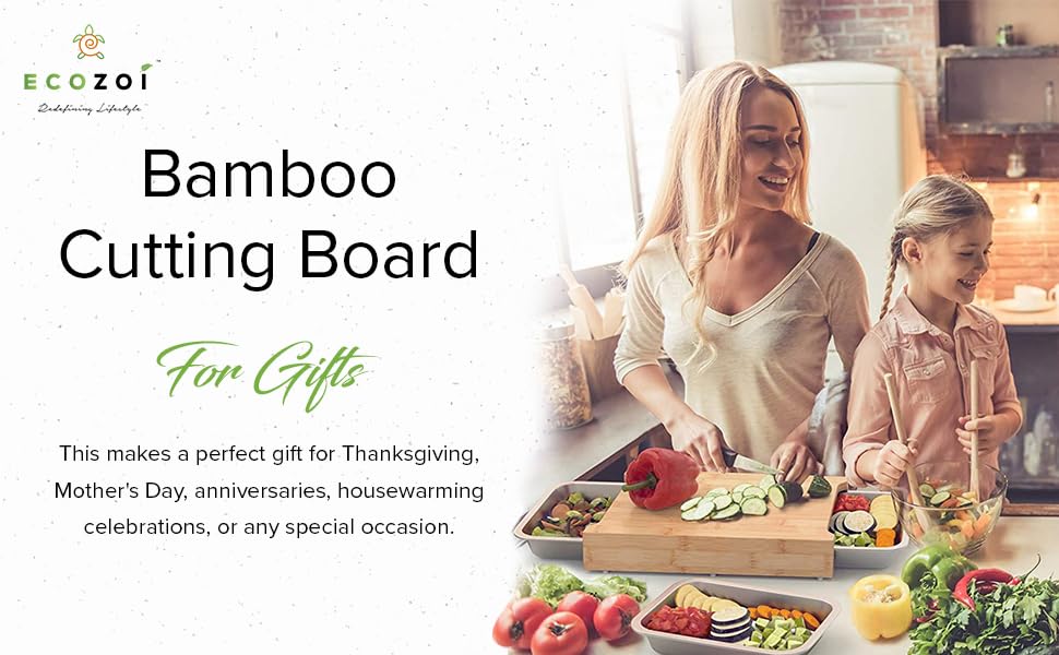 ecozoi bamboo cutting board easy to clean with warm soap and water.