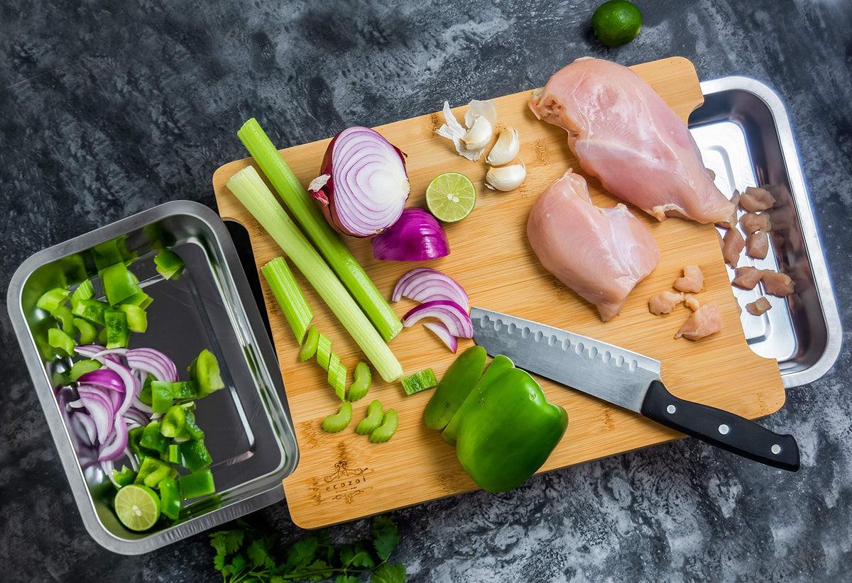 ecozoi bamboo cutting board non-slip legs prevent slipping for safe chopping.
