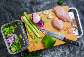 ecozoi bamboo cutting board non-slip legs prevent slipping for safe chopping.