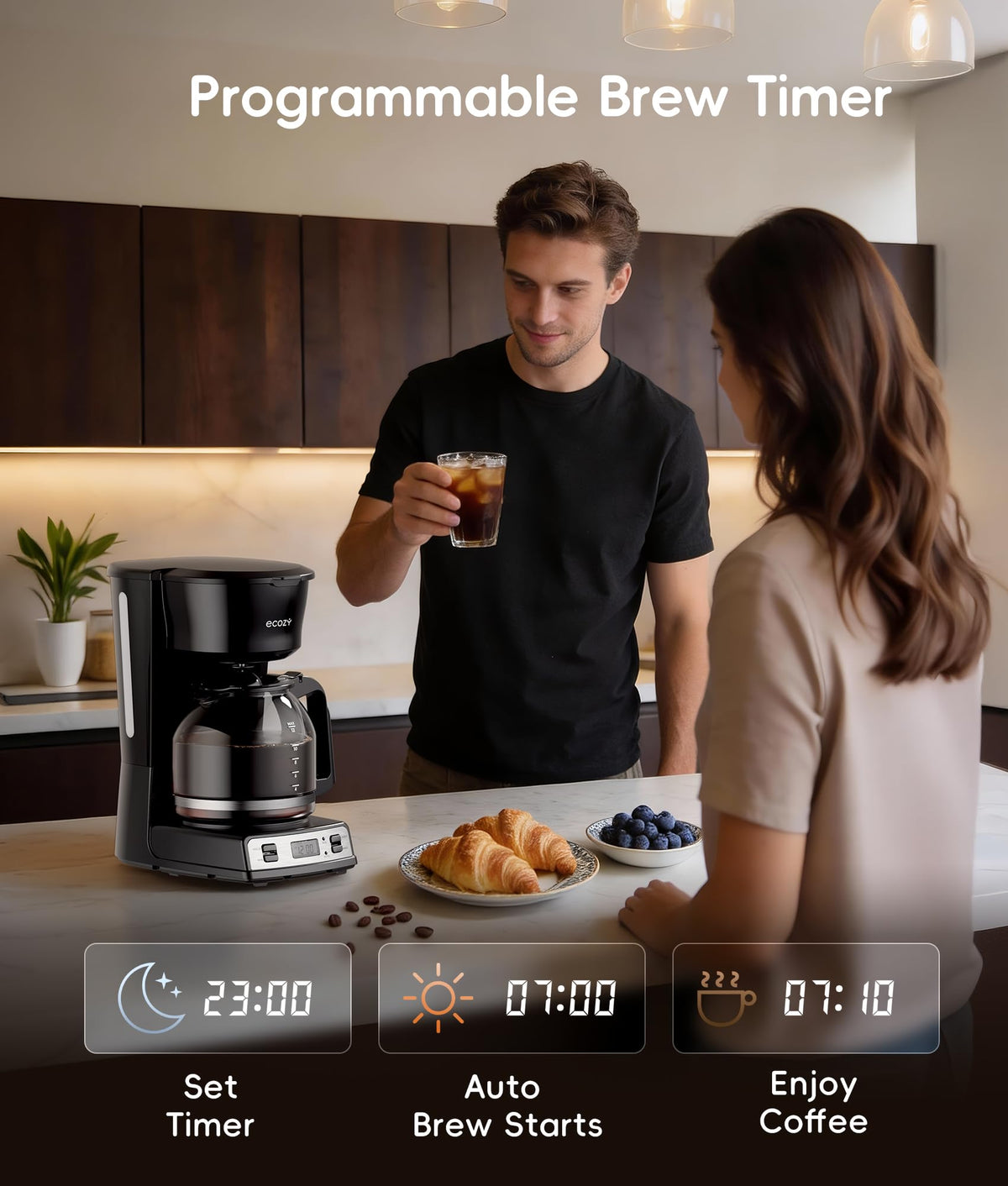 Ecozy pause-and-pour design lets you pour mid-brew without spills.