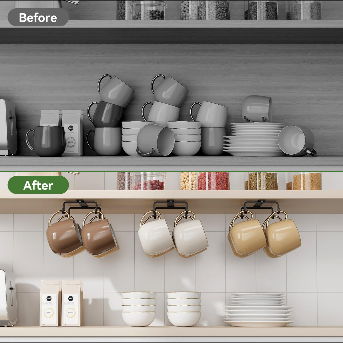 ECROCY mug hooks include screws for sturdy mounting.