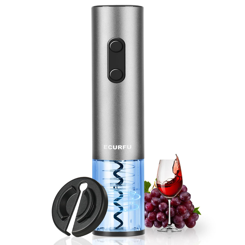 Ecurfu electric wine opener in action removing a cork quickly