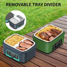 EDCREATY removable divider keeps veggies and proteins neatly separated.