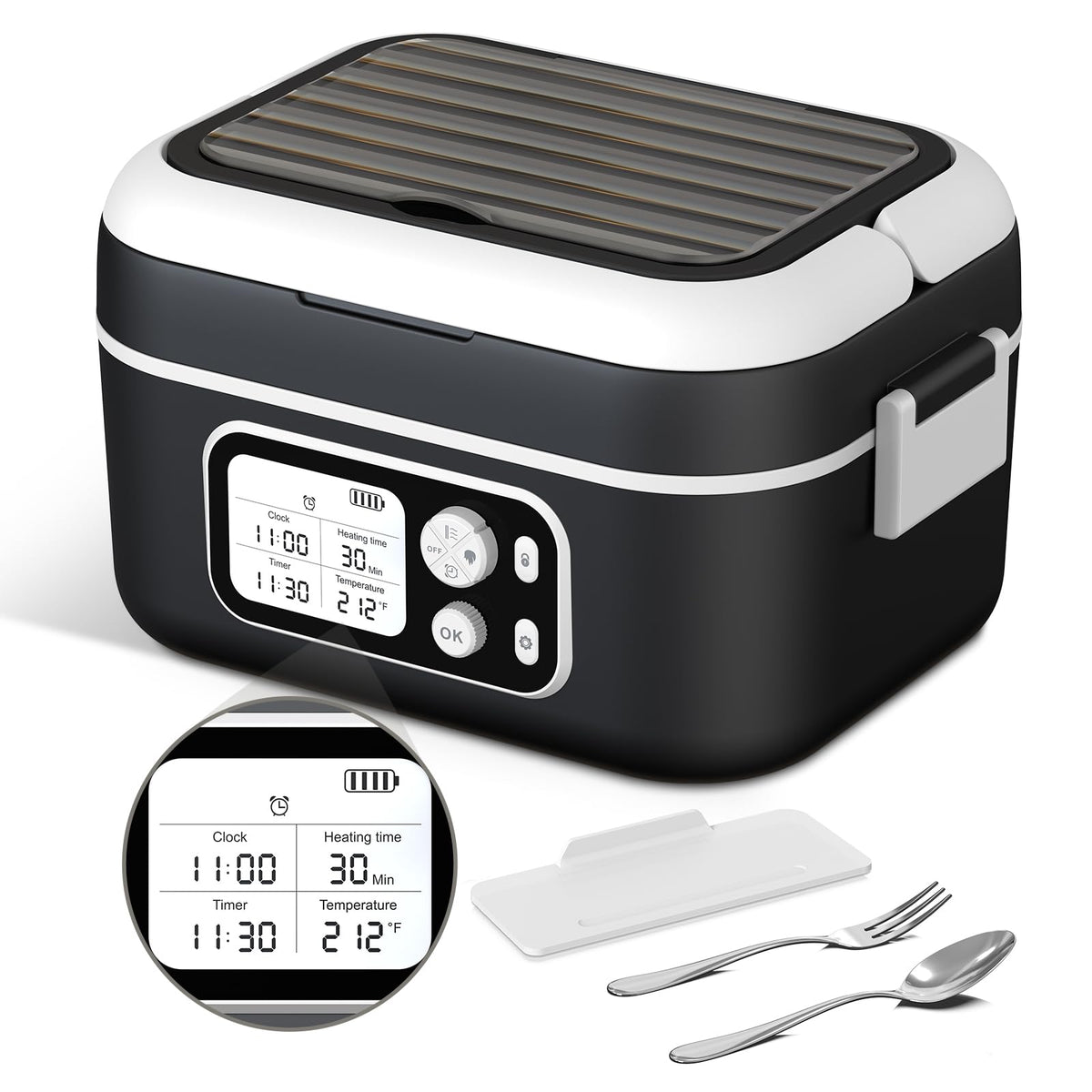 EDCREATY electric heated lunch box closed, ideal for on-the-go warm meals.