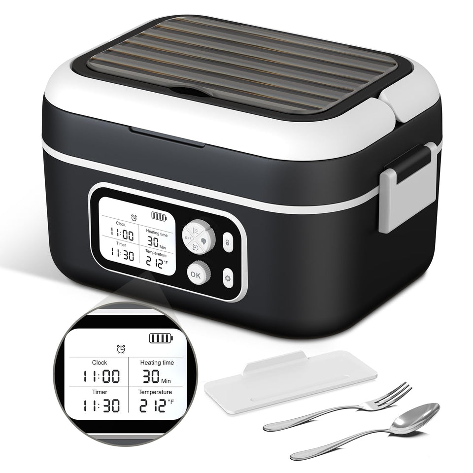 EDCREATY electric heated lunch box closed, ideal for on-the-go warm meals.