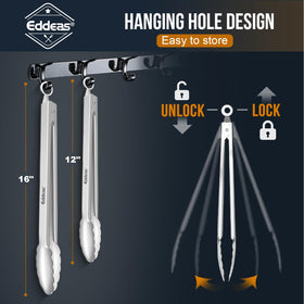 Eddeas dishwasher-safe tongs for easy cleaning after grilling.