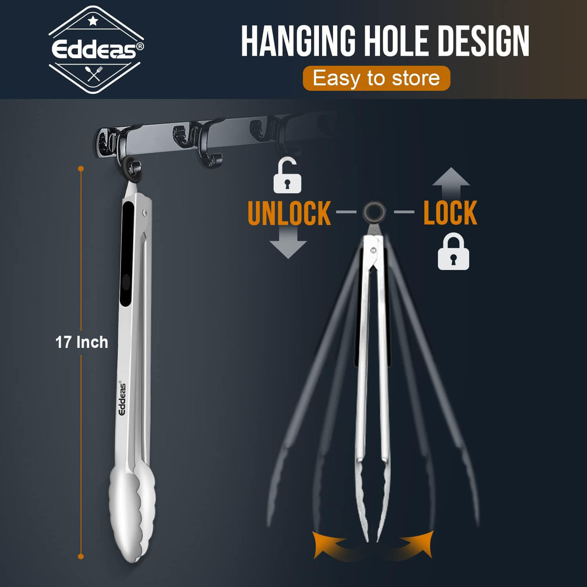 Eddeas Grill Tongs one-piece stainless steel design resists rust