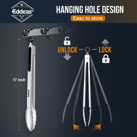 Eddeas Grill Tongs one-piece stainless steel design resists rust