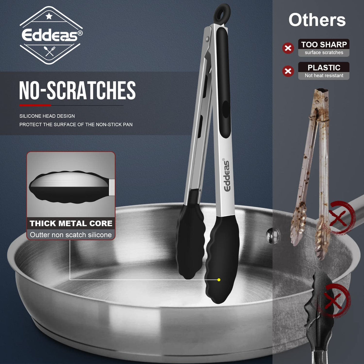 Eddeas silicone tips withstand heat up to 484°F for versatile cooking.