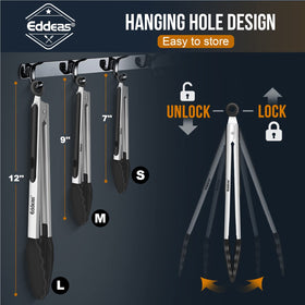 Eddeas three-piece tong set offers sizes for different tasks.