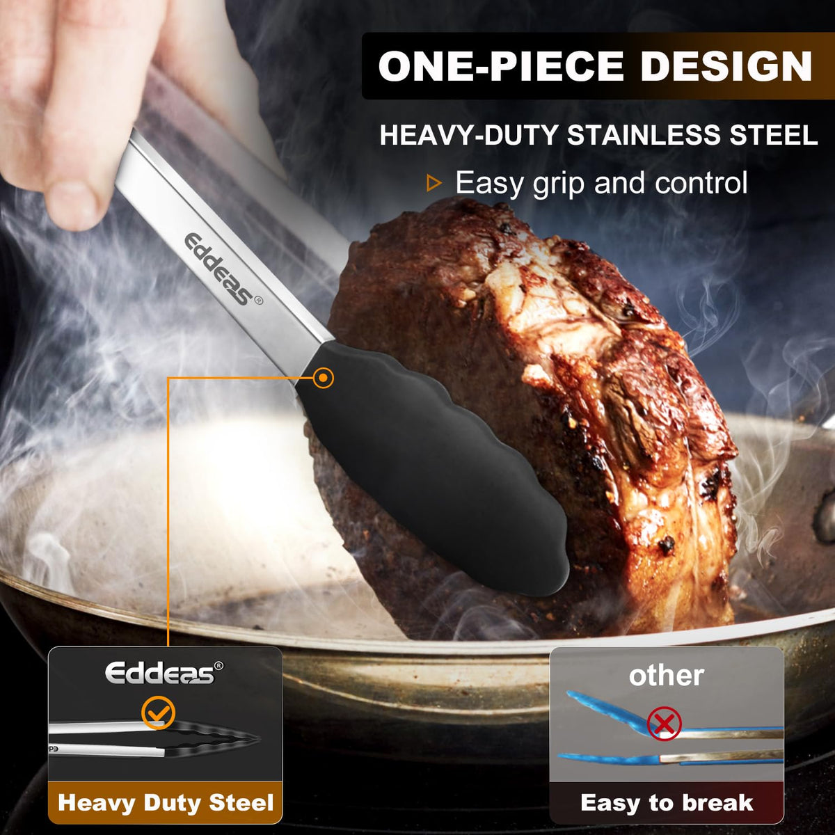 Eddeas kitchen tongs with silicone tip, 9-inch, heat resistant and easy to grip.