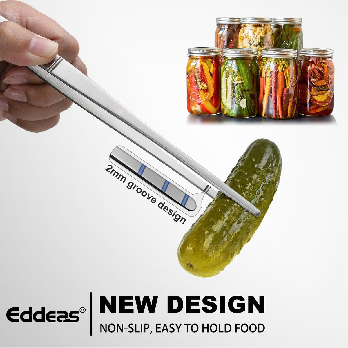 Eddeas 10-inch tweezers with pull loop for easy storage after cooking.