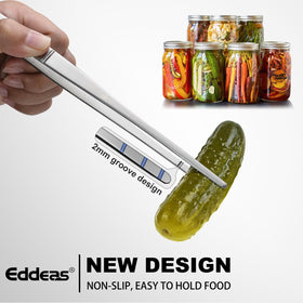 Eddeas 10-inch tweezers with pull loop for easy storage after cooking.