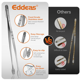 Eddeas 10-inch kitchen tweezers set for versatile cooking tasks.