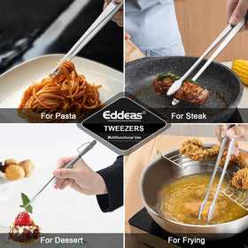 Eddeas 8-inch tweezers with serrated handle for a firm grip.