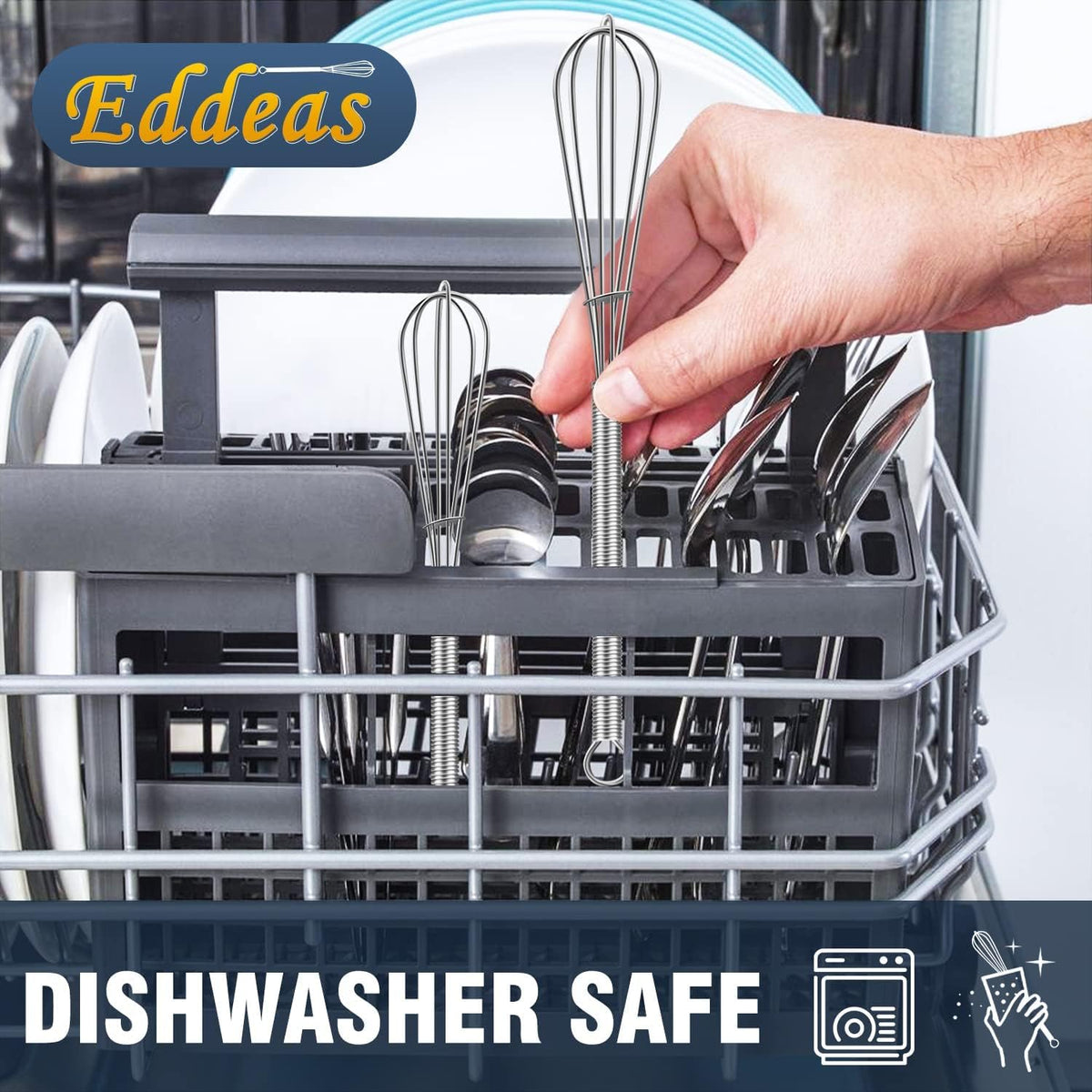 Eddeas mini whisk with a convenient hook to dry.