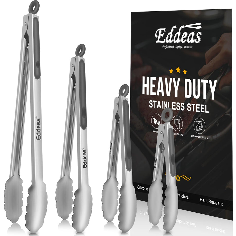 Eddeas 7-inch serving tongs offer durable stainless steel for precise food handling.