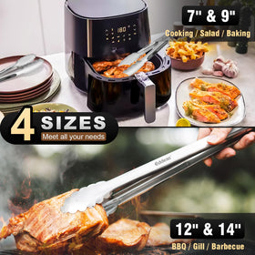 Eddeas 9-inch cooking tongs ideal for turning and flipping proteins with control.